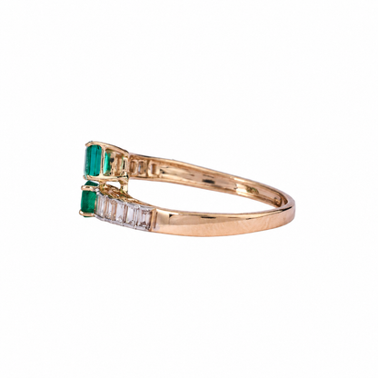 Toi et Moi Emerald Diamond Art Deco Ring