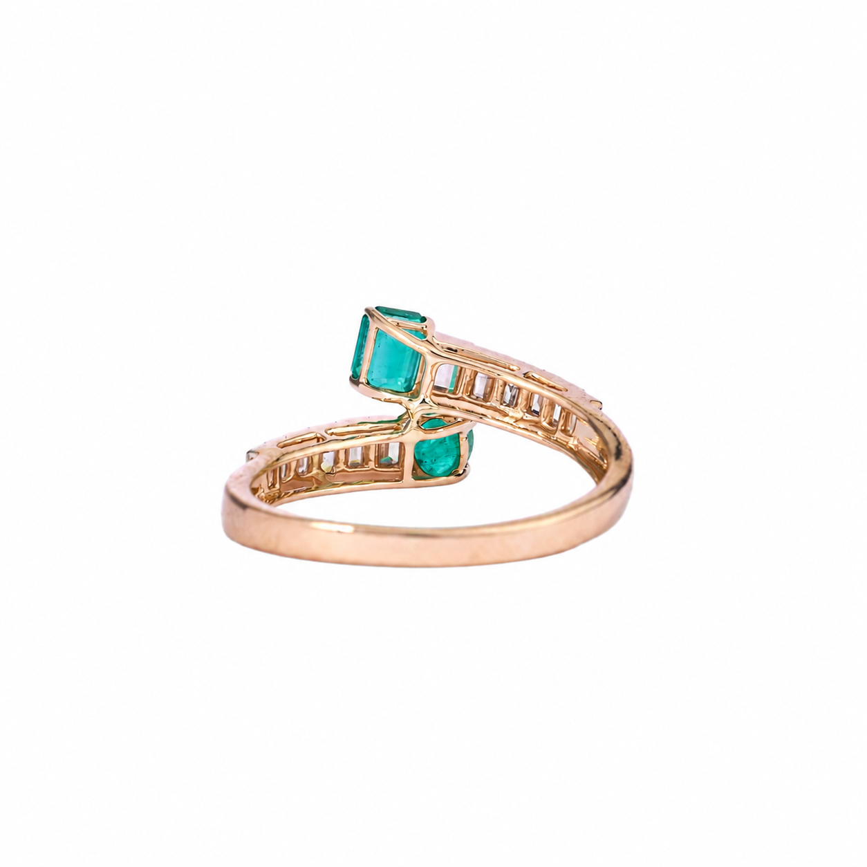 Toi et Moi Emerald Diamond Art Deco Ring