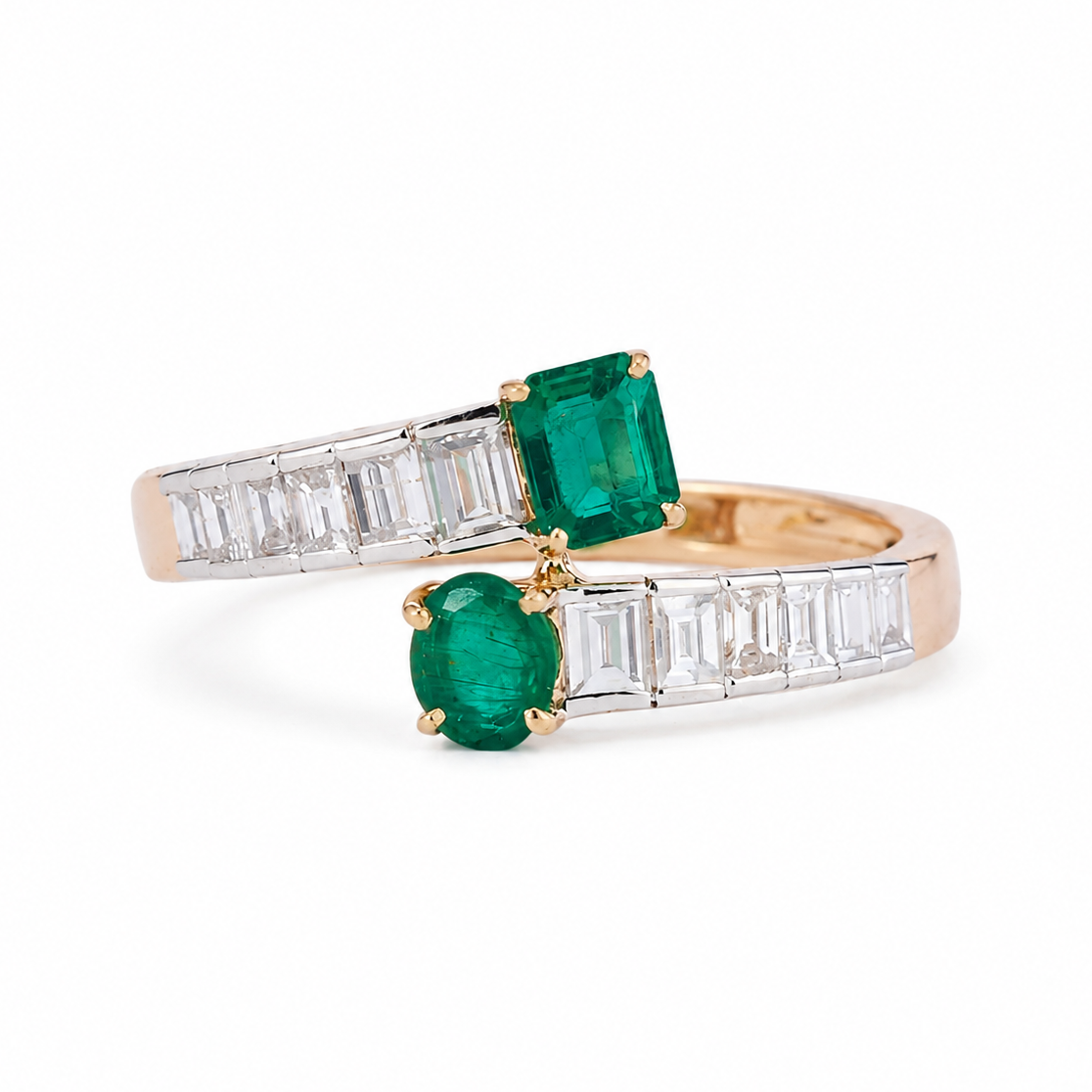 Toi et Moi Emerald Diamond Art Deco Ring
