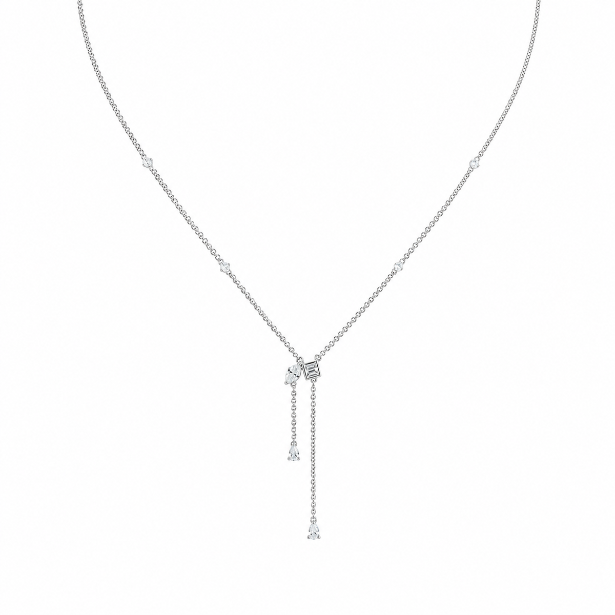 Natural Diamond Asymmetrical Drop Necklace in Solid Gold - R5092
