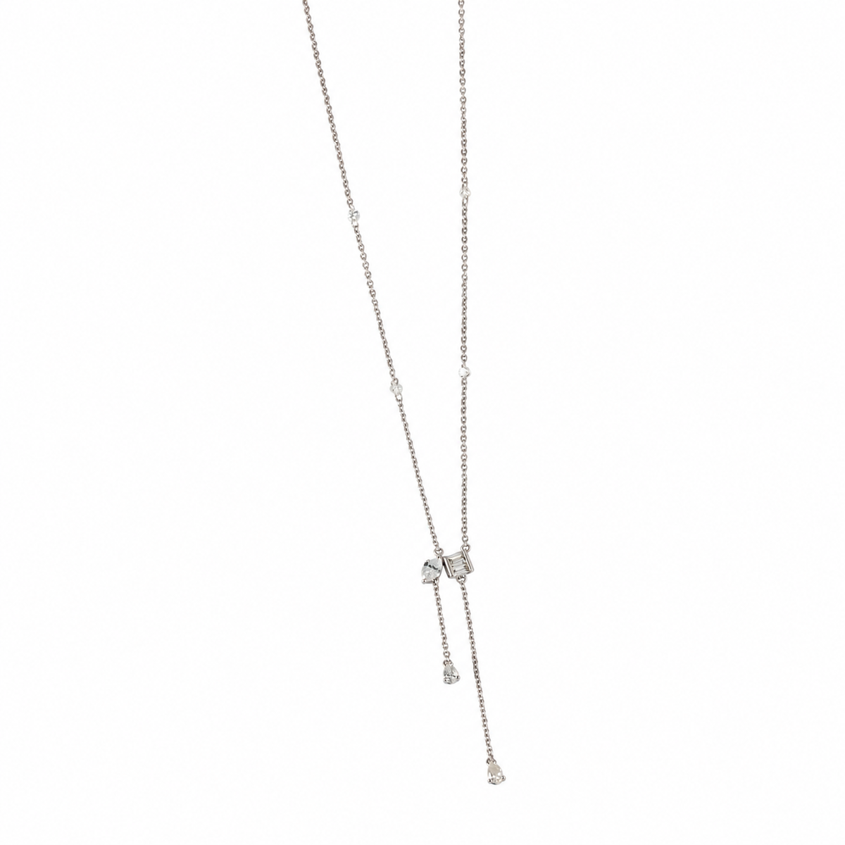Natural Diamond Asymmetrical Drop Necklace in Solid Gold - R5092