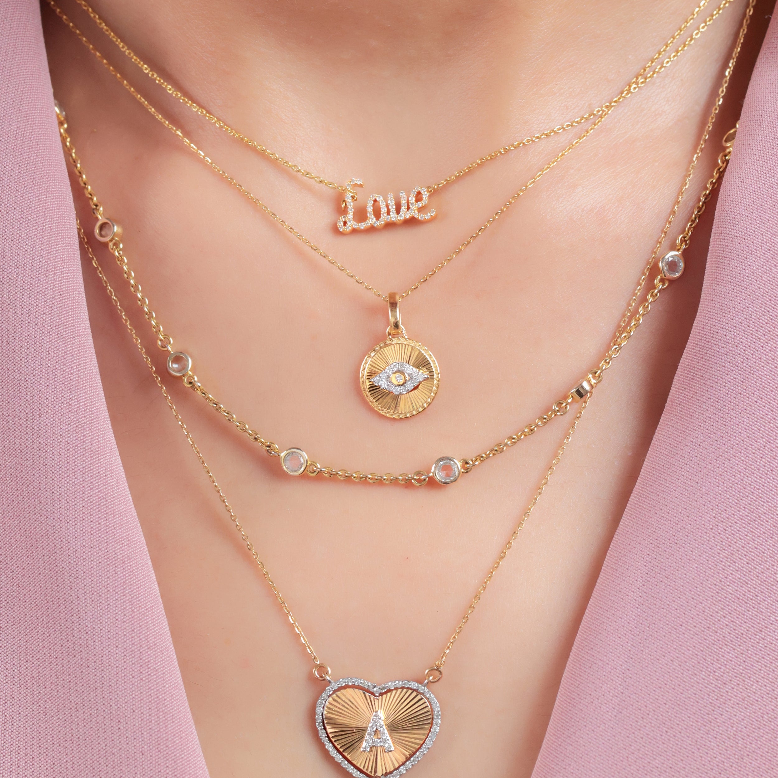 Love Natural Diamond Script Word Necklace — PNDLOVE11