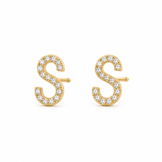 S Initial Diamond Stud Earrings