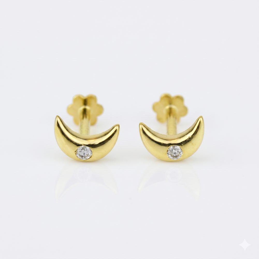 Kids Moon Diamond Stud Earrings