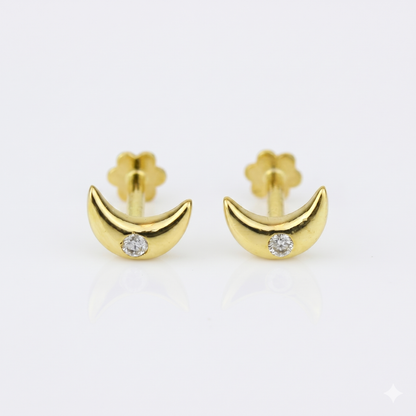 Kids Moon Diamond Stud Earrings
