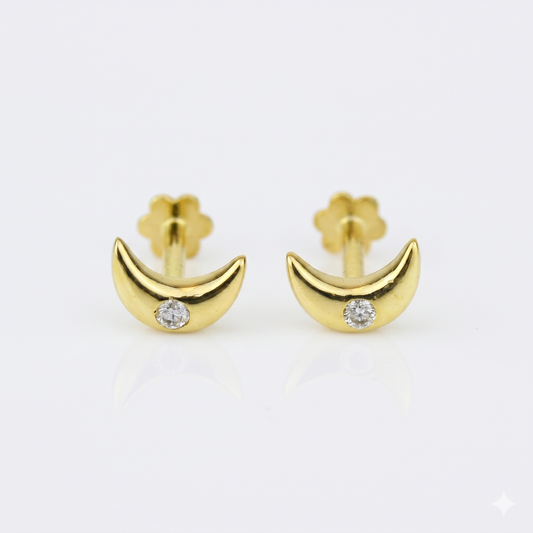 Kids Moon Diamond Stud Earrings