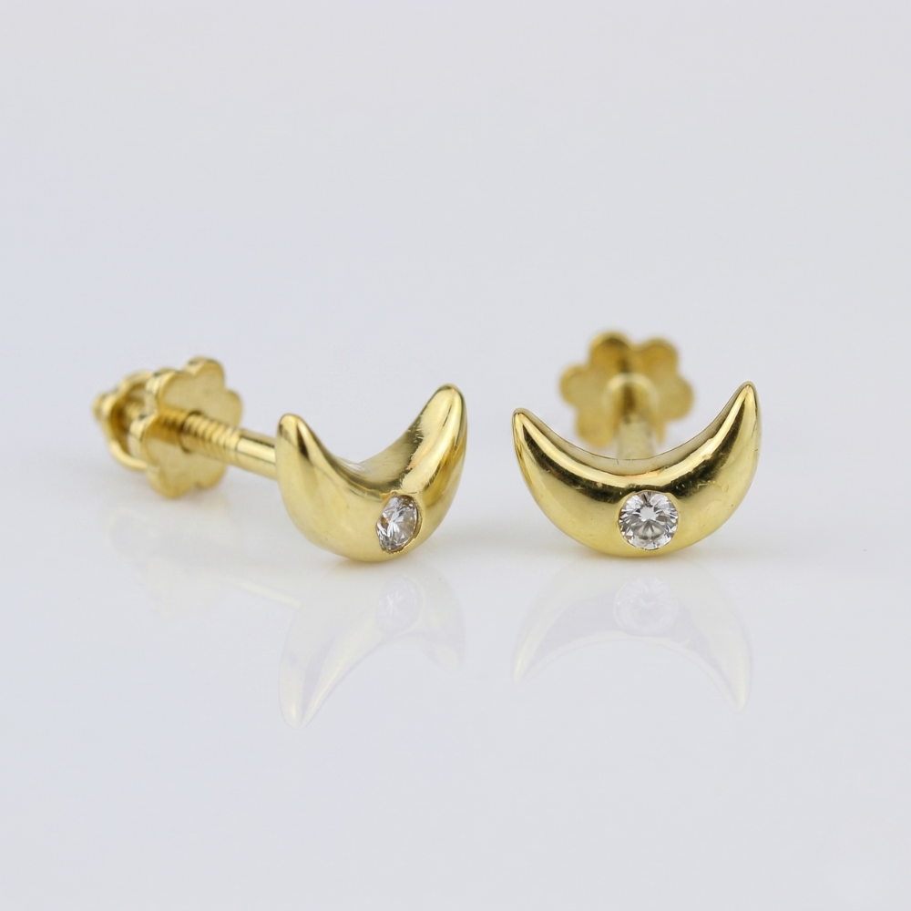 Kids Moon Diamond Stud Earrings