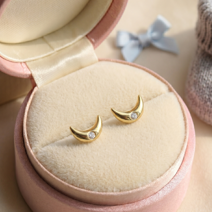 Kids Moon Diamond Stud Earrings
