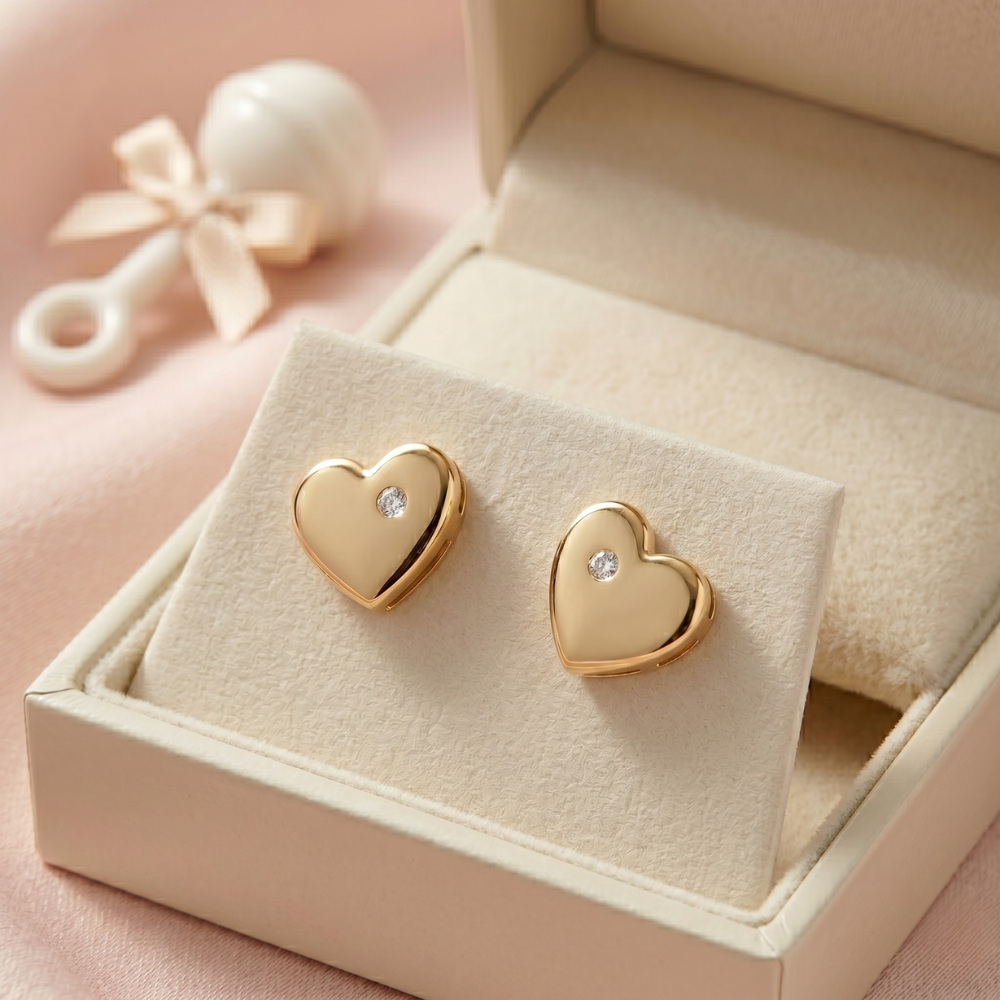 Kids Mini Heart Diamond Earrings