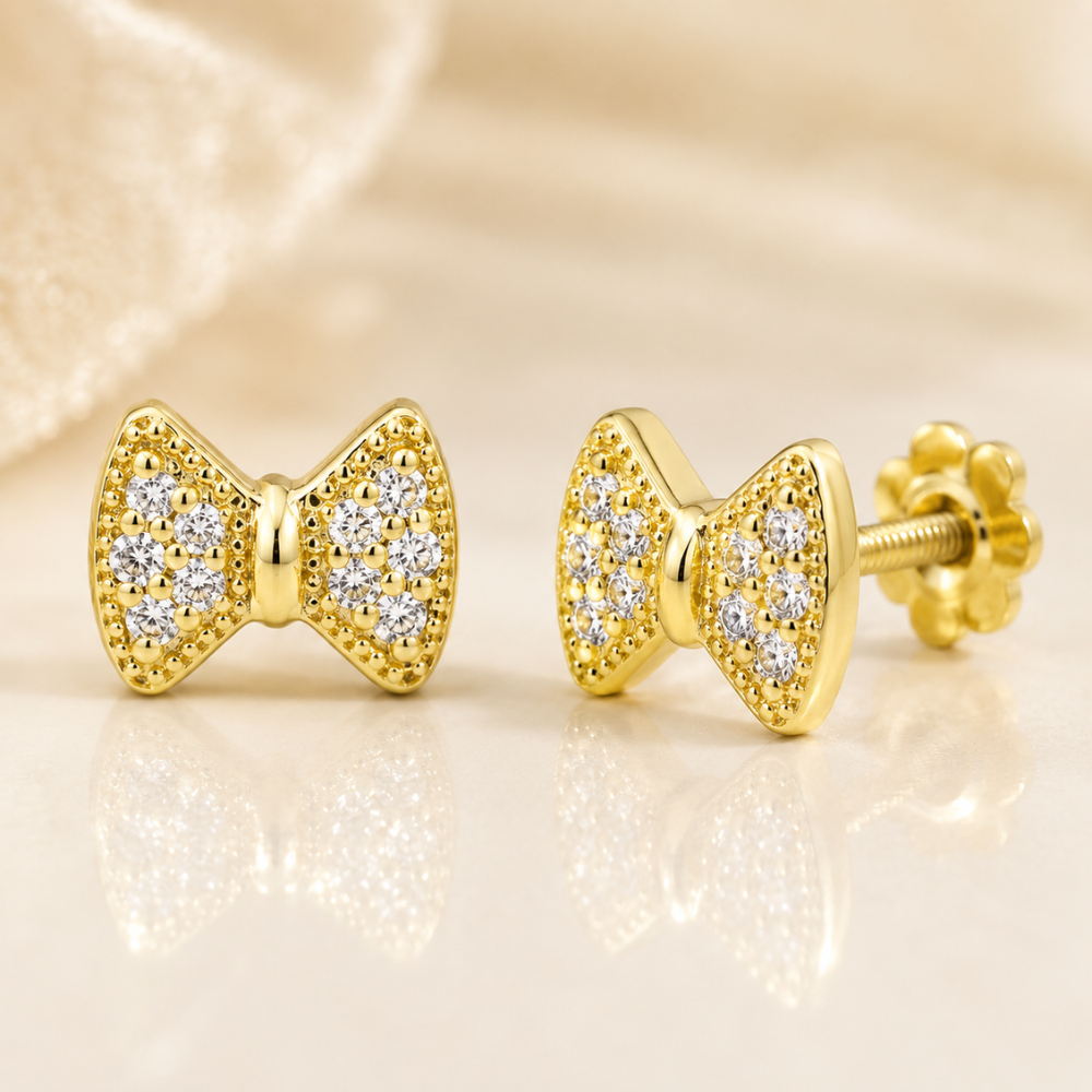 Kids Bow Diamond Stud Earrings