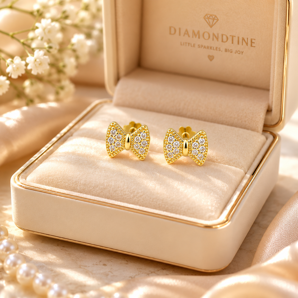 Kids Bow Diamond Stud Earrings