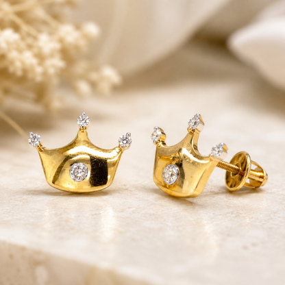 Kids Crown Diamond Stud Earrings