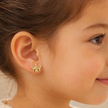 Kids Crown Diamond Stud Earrings