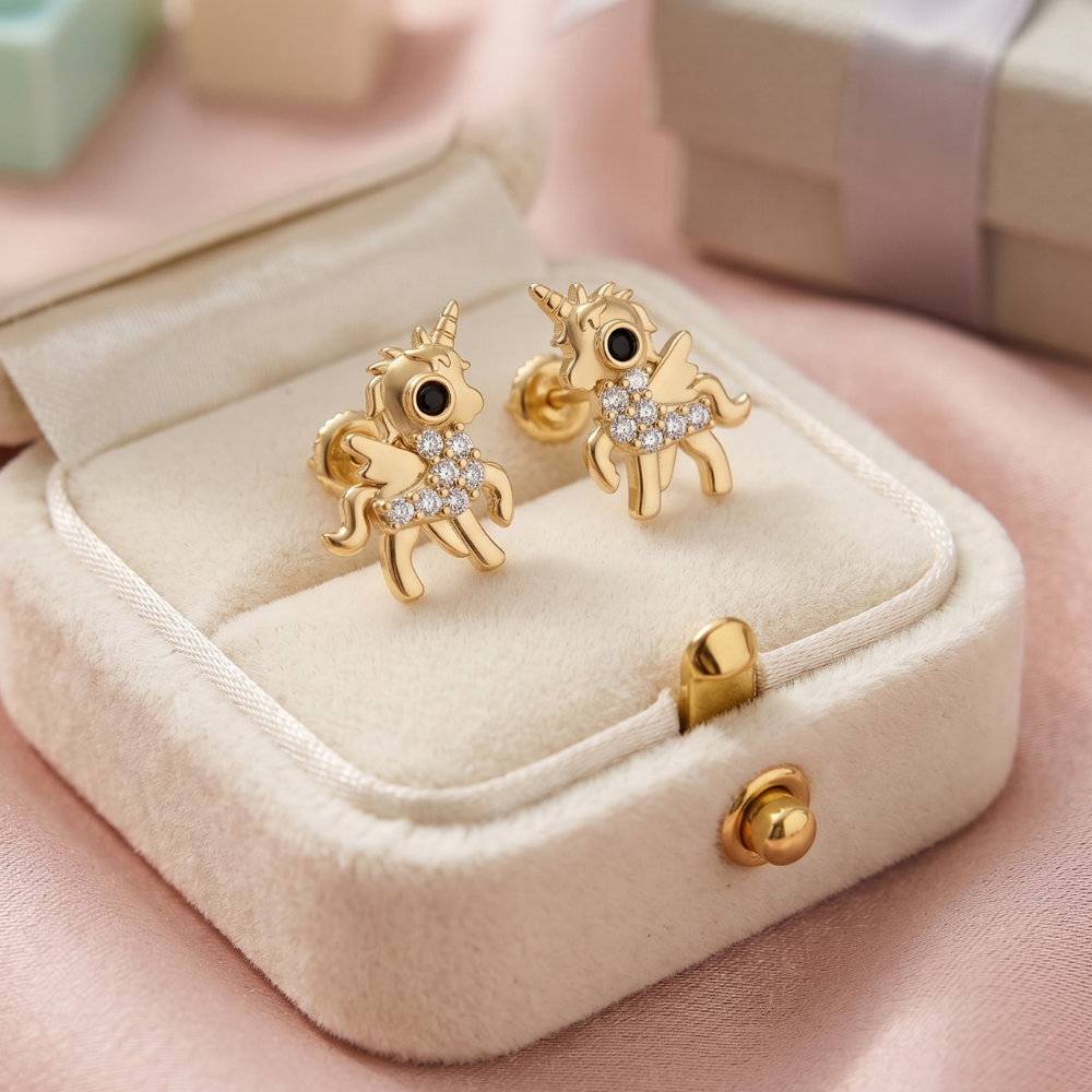 Kids Unicorn Diamond Stud Earrings