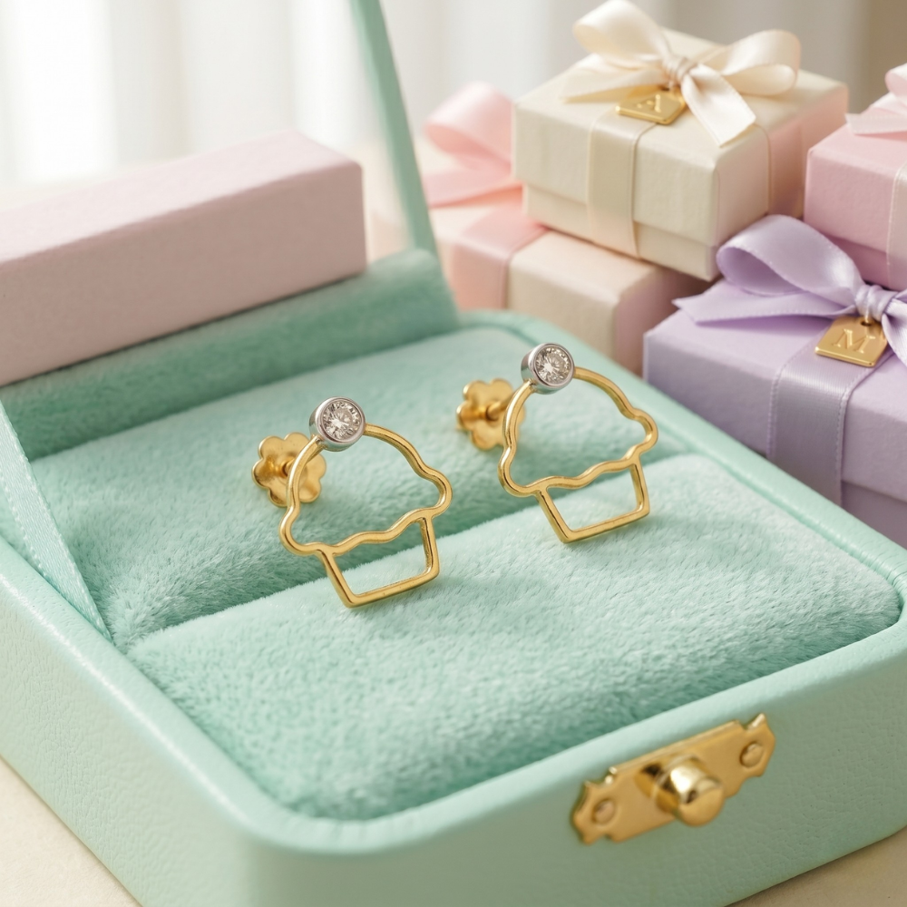 Kids Cupcake Diamond Stud Earrings