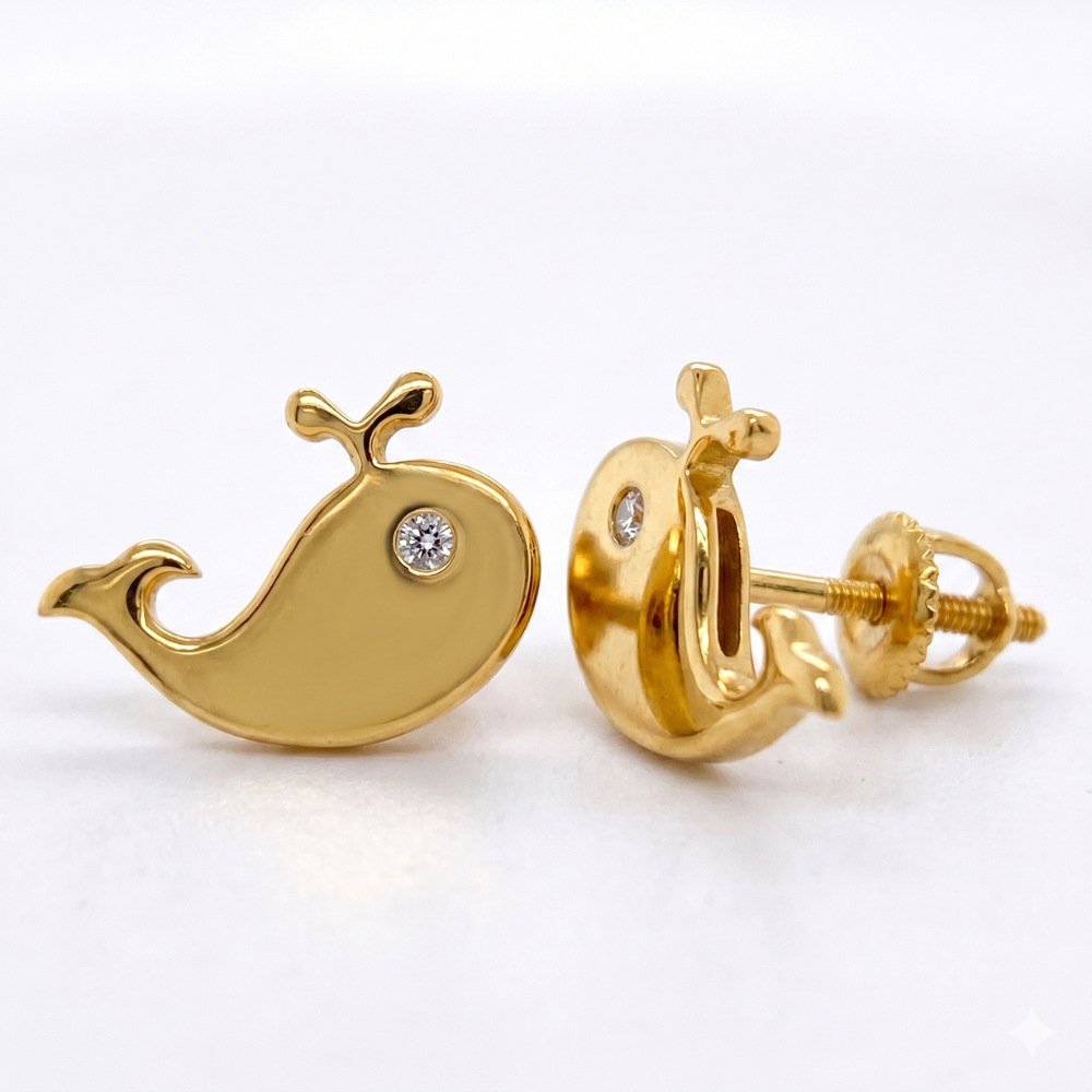 Kids Whale Diamond Stud Earrings