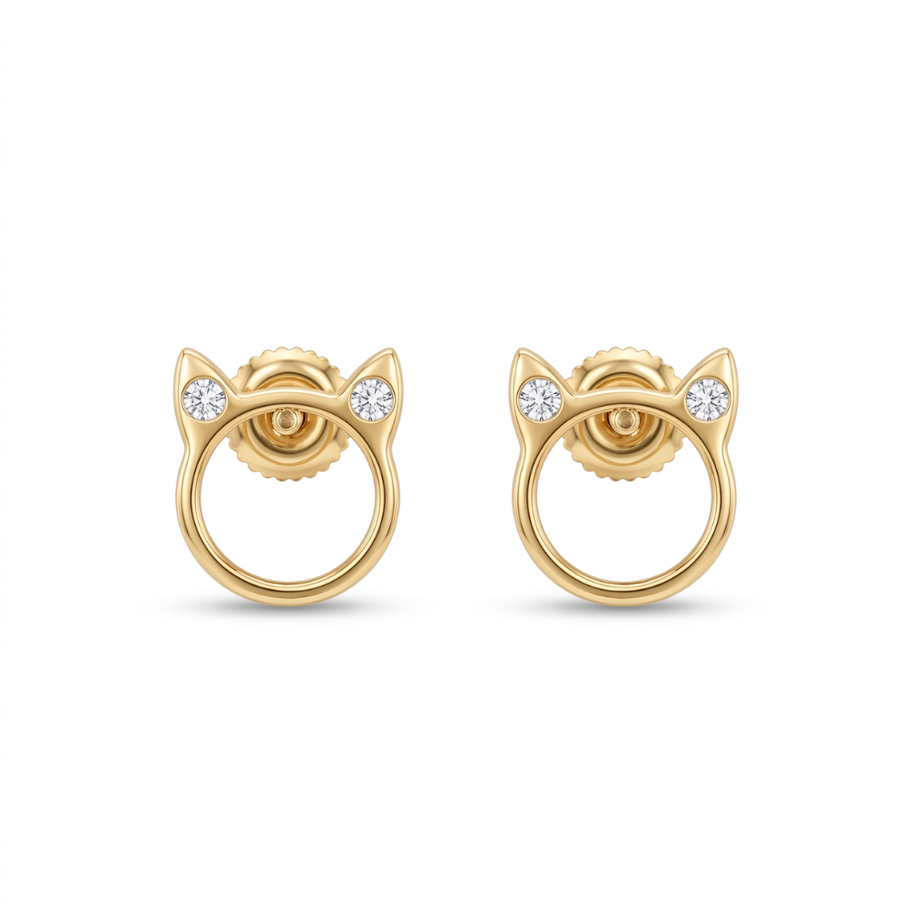 Kids Cat Ear Diamond Stud Earrings