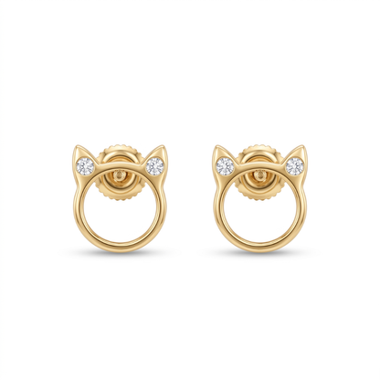 Kids Cat Ear Diamond Stud Earrings