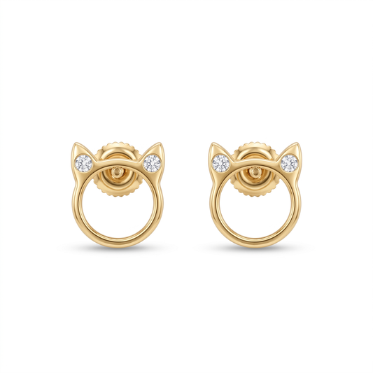 Kids Cat Ear Diamond Stud Earrings