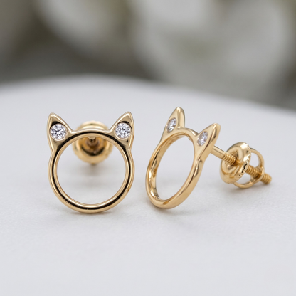 Kids Cat Ear Diamond Stud Earrings