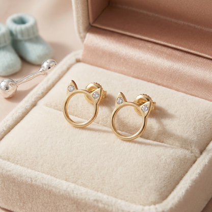 Kids Cat Ear Diamond Stud Earrings