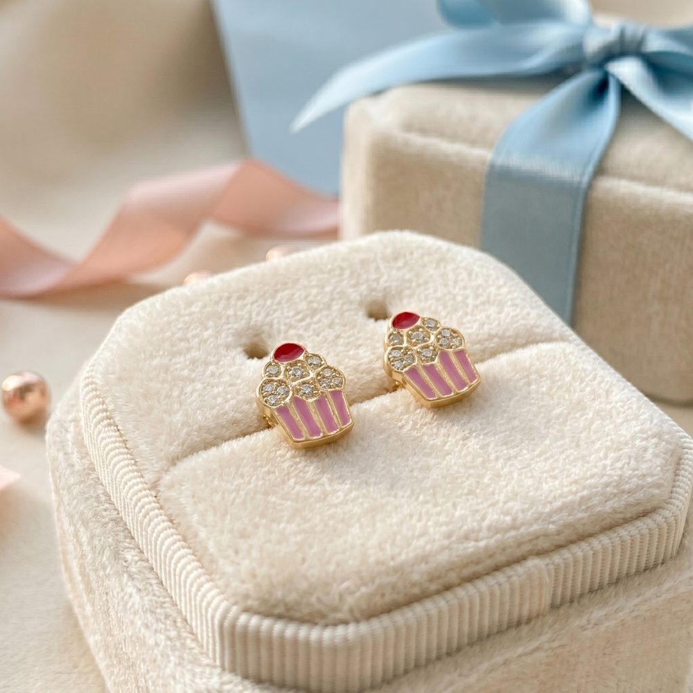 Kids Cupcake Diamond Studs