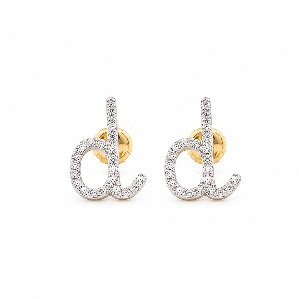 Kids D-Initial Diamond Stud Earrings