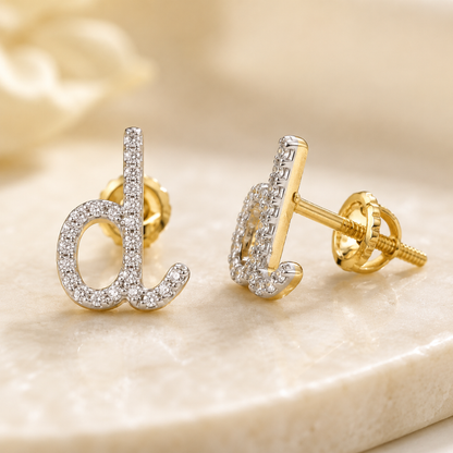Kids D-Initial Diamond Stud Earrings