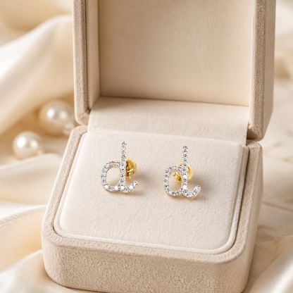 Kids D-Initial Diamond Stud Earrings