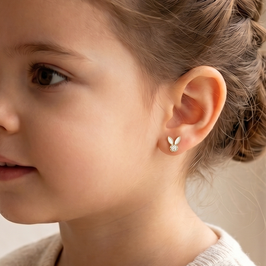 Kids Bunny Ears Diamond Stud Earrings