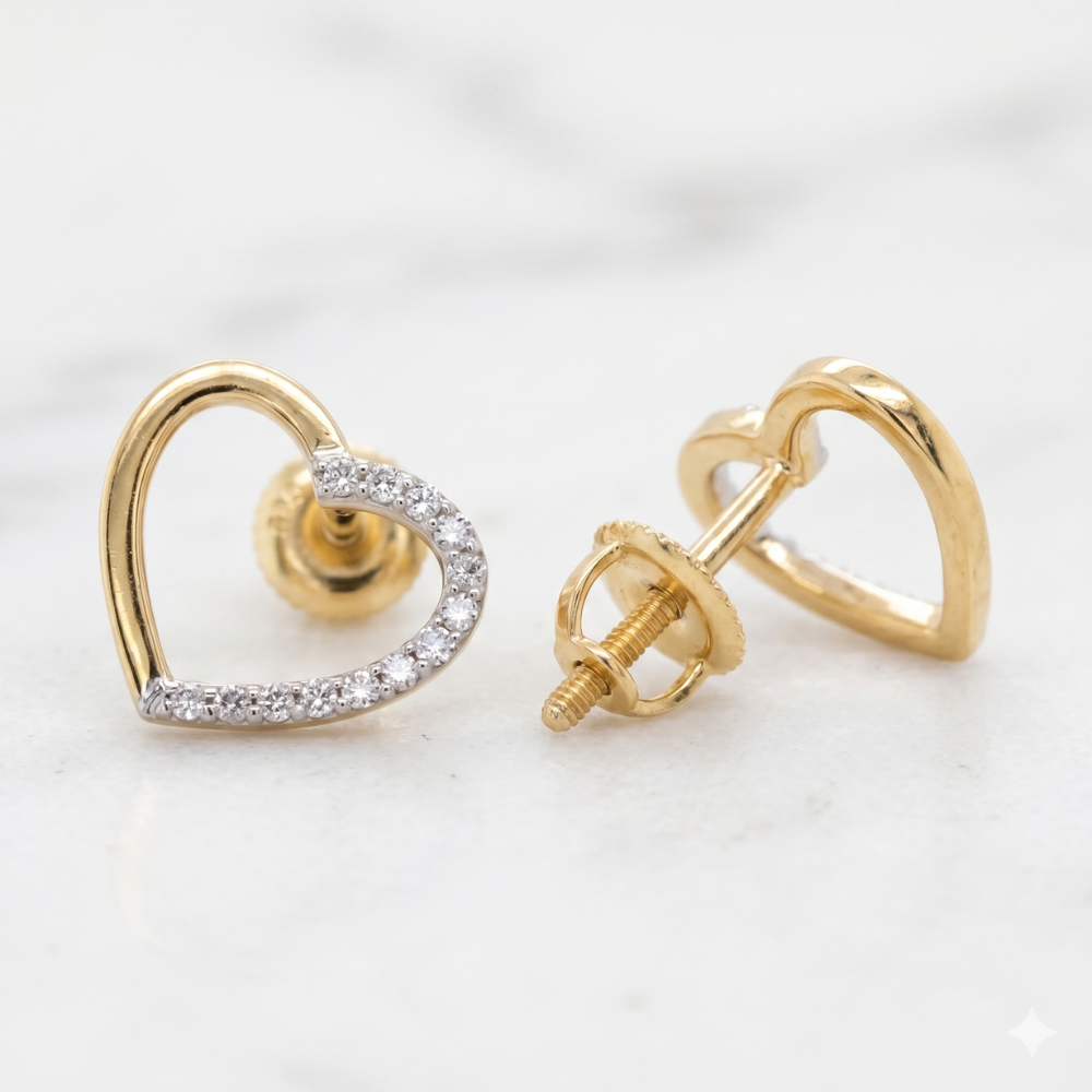 Kids Hollow Heart Diamond Studs