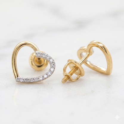 Kids Hollow Heart Diamond Studs