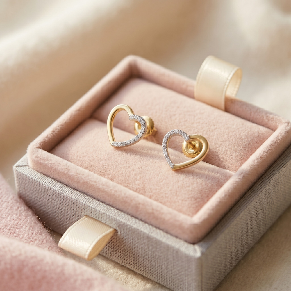 Kids Hollow Heart Diamond Studs