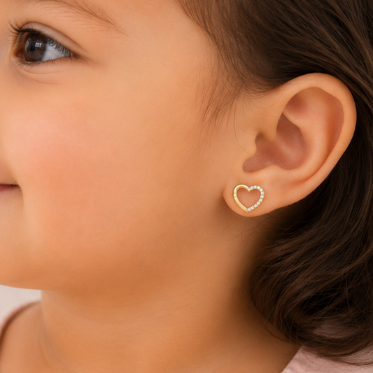 Kids Hollow Heart Diamond Studs