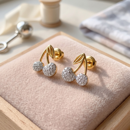 Kids Cherry Diamond Stud Earrings