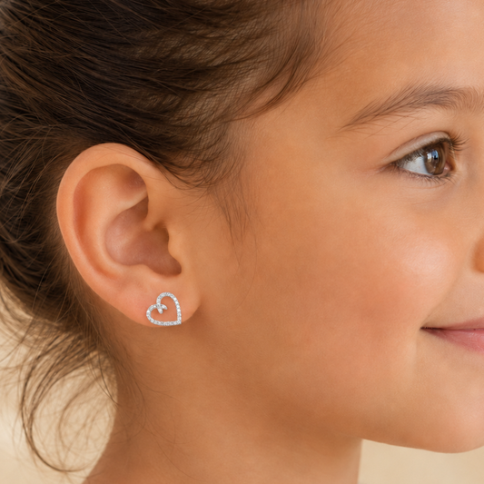 Kids Heart Design Diamond Stud Earrings