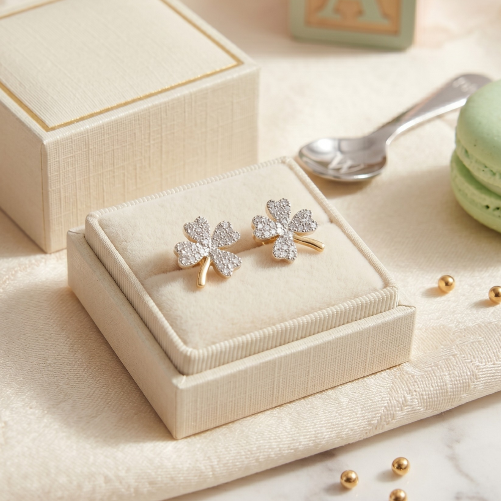 Kids Leaf Clover Diamond Stud Earrings