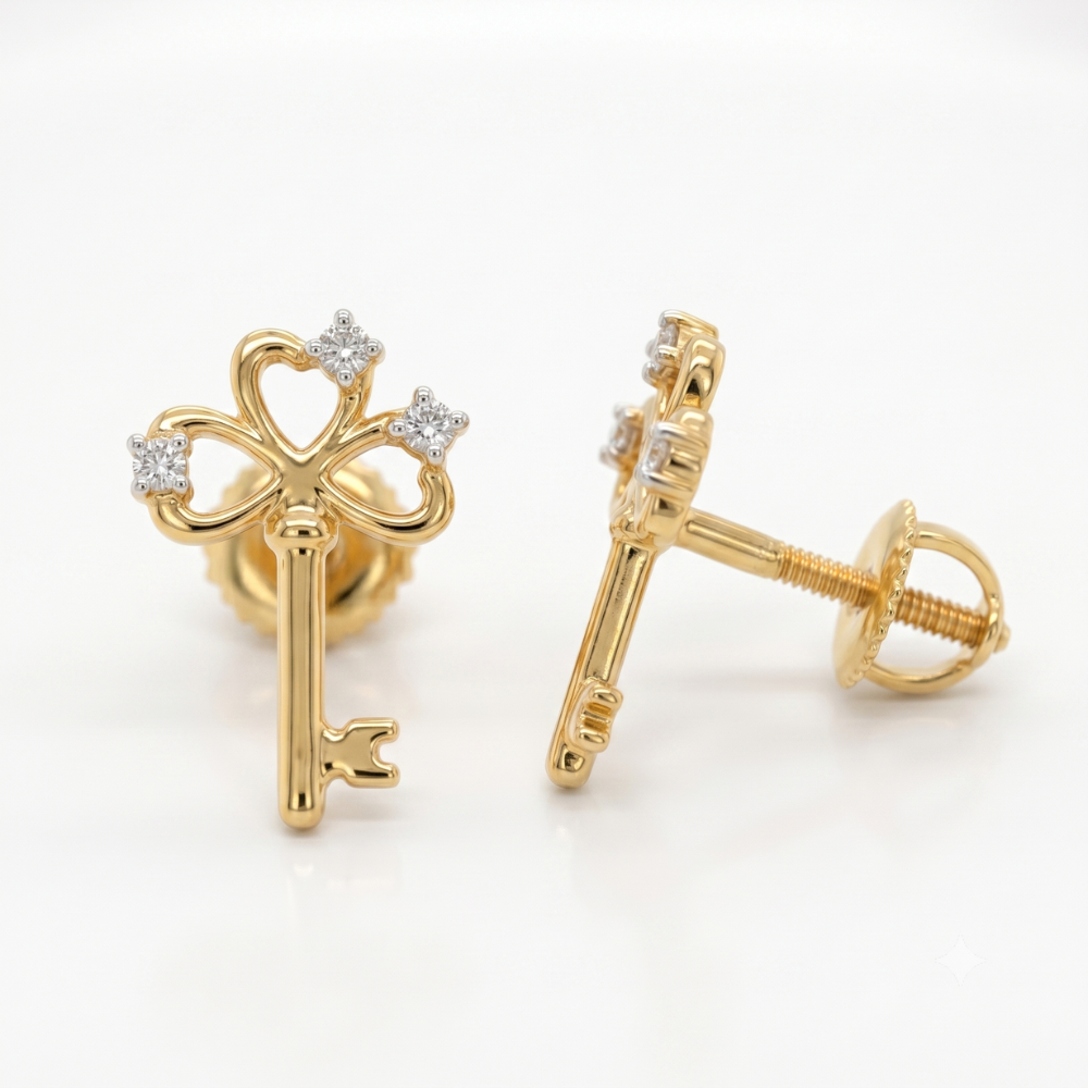 Kids Key Diamond Stud Earrings