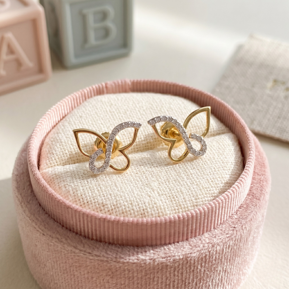 Kids Mini Butterfly Diamond Earrings