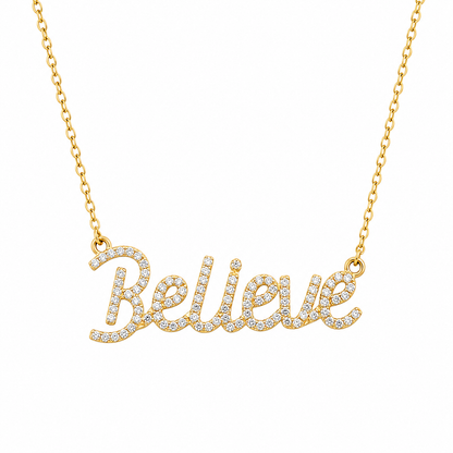 Believe Script Diamond Necklace — SJKJP538