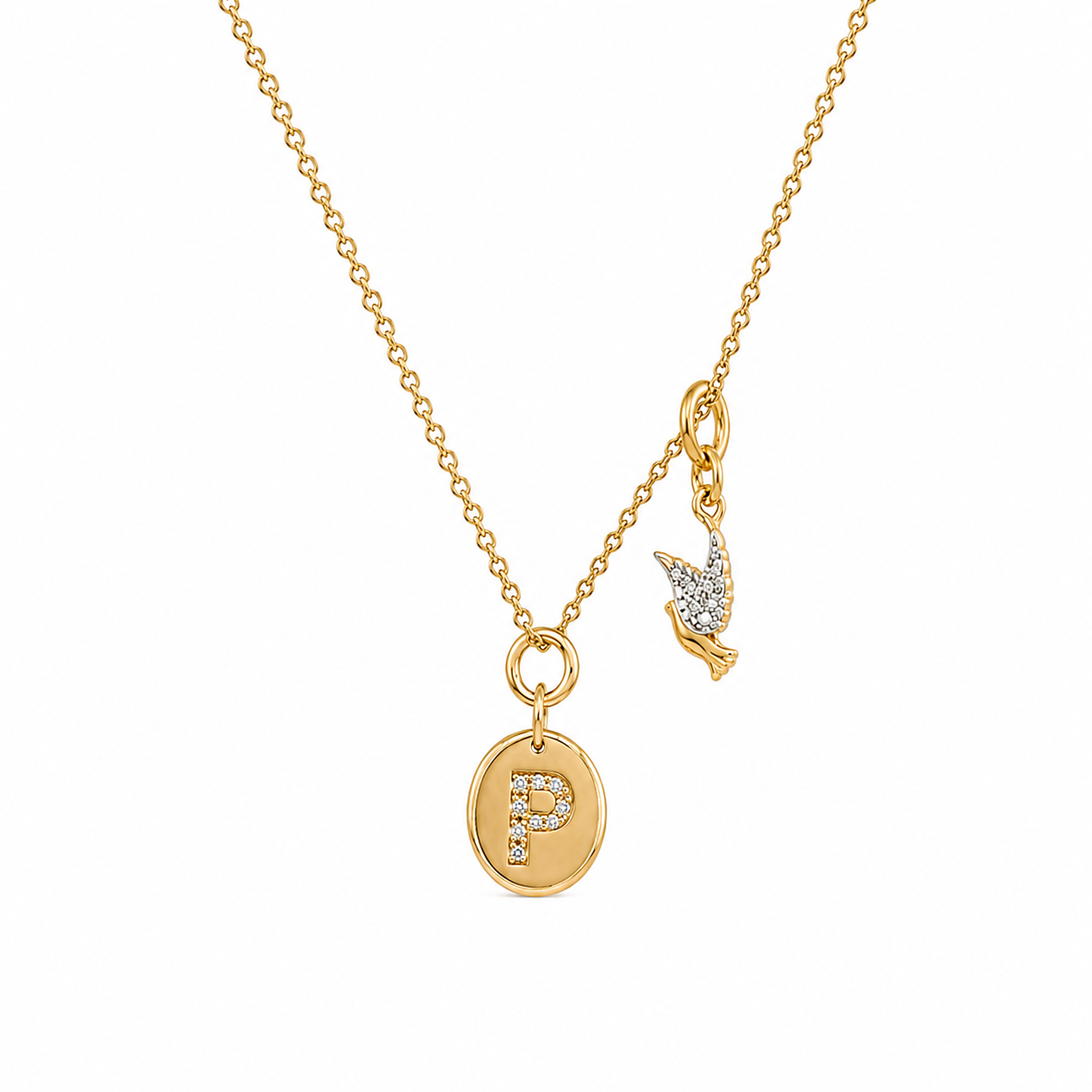 Diamond Initial Medallion & Dove Charm Necklace — SJKJP731XFLP14673