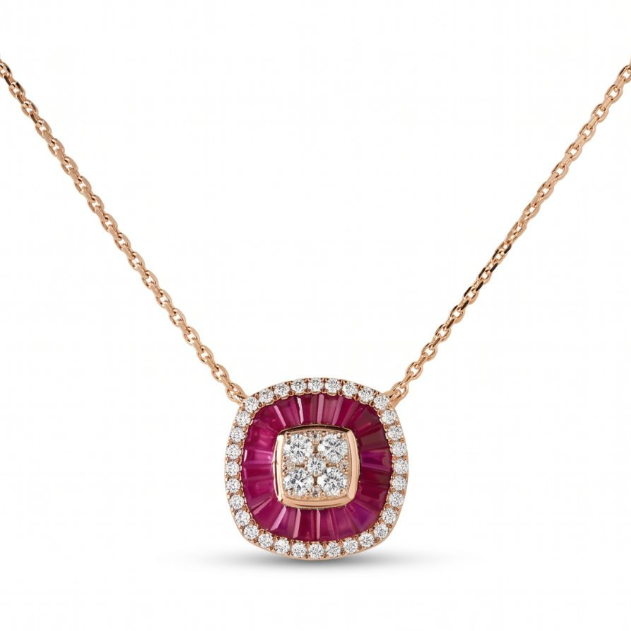 Collana a doppio alone con rubini baguette e diamanti