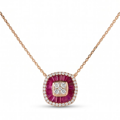 Collana a doppio alone con rubini baguette e diamanti