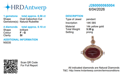 Oval Rubellite Natural Diamond Pendant