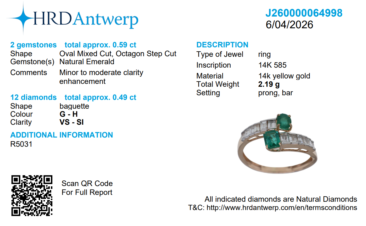 Toi et Moi Emerald Diamond Art Deco Ring
