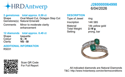 Toi et Moi Emerald Diamond Art Deco Ring