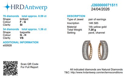 Triple Row Baguette Diamond Hoop Earrings