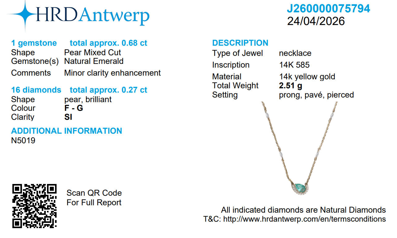 Pear Emerald Diamond Crescent Moon Necklace