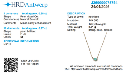 Pear Emerald Diamond Crescent Moon Necklace