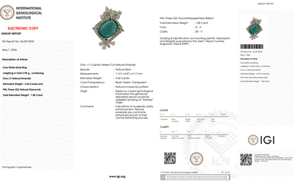 Cushion Emerald Diamond Cluster Cocktail Ring